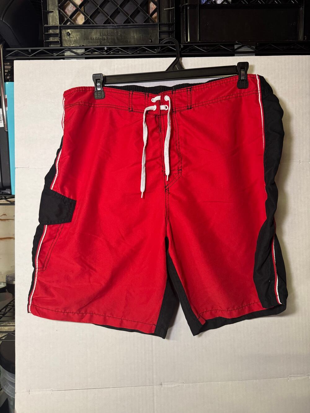 Joe Boxer Board Shorts Men's XL Black Red Swim Trunks Cargo Pocket